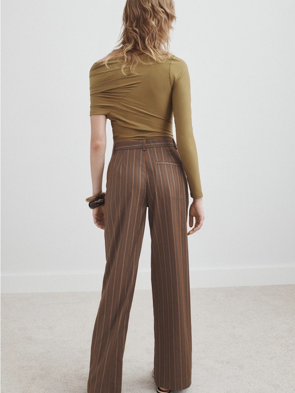 Reformation Carter Brown Pinstripe Wide Leg Pants - Picture 3 of 8